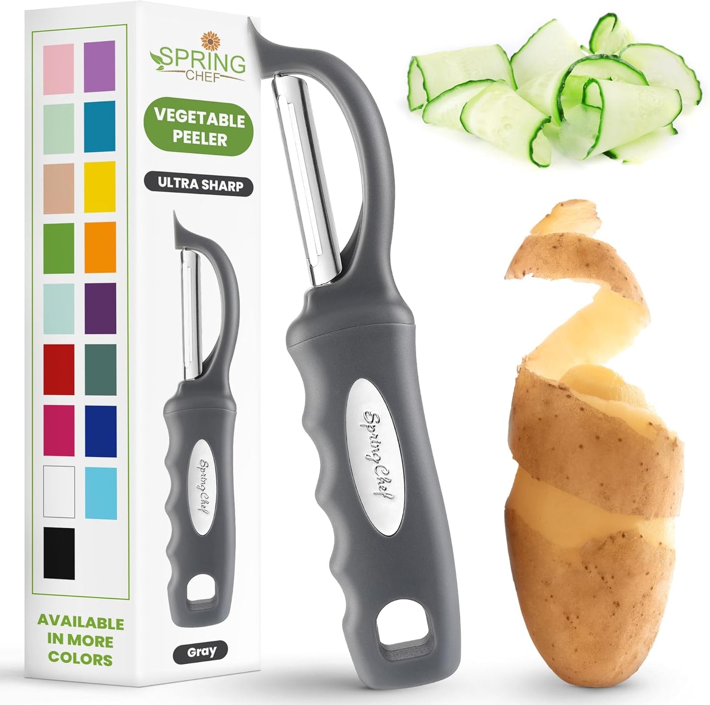 Spring Chef Premium Swivel Vegetable Peeler, Soft Grip Handle and Ultra Sharp Stainless Steel Blades - Perfect Kitchen Peeler For Veggie, Fruit, Potato, Carrot, Apple - Mango