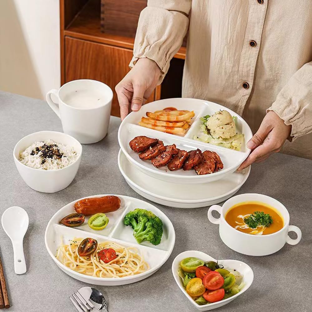 LRUUIDDE (5 Pack) Portion Control Plate for Balanced Eating, 9" Unbreakable Divided Plates,3 Compartment Plates, Reusable Plastic Plates, BPA Free for Adults