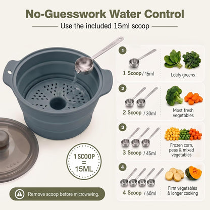 42oz Collapsible Silicone Microwave Steamer for Vegetables, Green