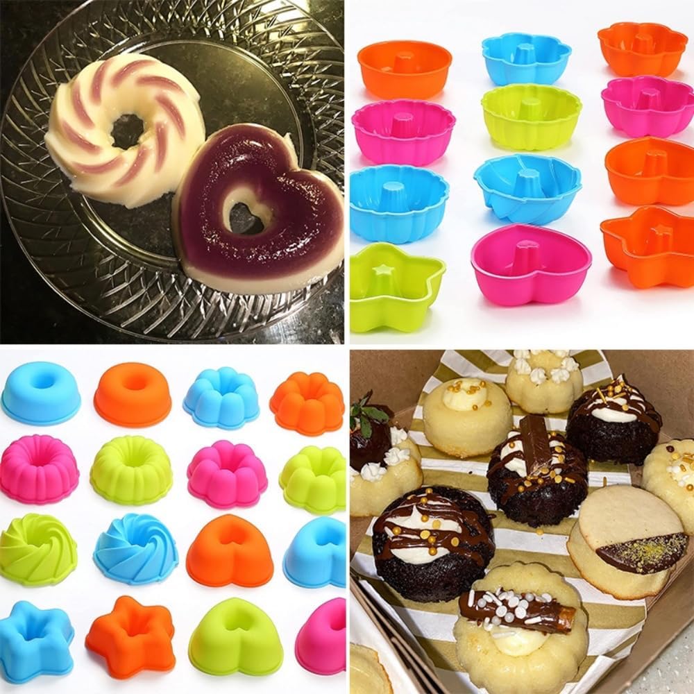 Silicone Muffin Baking Cups, 24 Pack Reusable 6 Shapes Silicone Mini Cupcake Liners for Baking, Nonstick Cupcake Liners Candy Molds Set DIY Cake Tools