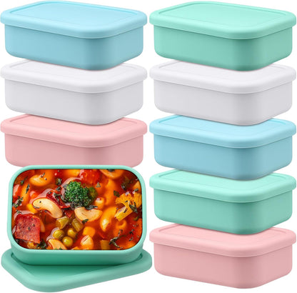 Nuogo 8 Pcs 2 Cup Silicone Freezer Trays with Lid Silicone Soup Freezer Molds Rectangle Soup Containers Reusable Food Preserving Tray Freezing Ice Trays for Soups Sauces Stews(Blue)