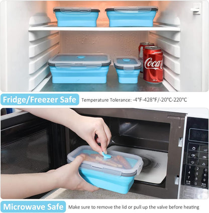 Collapsible Food Storage Containers with Lids, 4 Pack, 40 oz Silicone 1-Compartment Meal Prep Containers Reusable, Lunch Bento Boxes for Adults, Microwave Freezer Dishwasher Safe, BPA-Free, Black