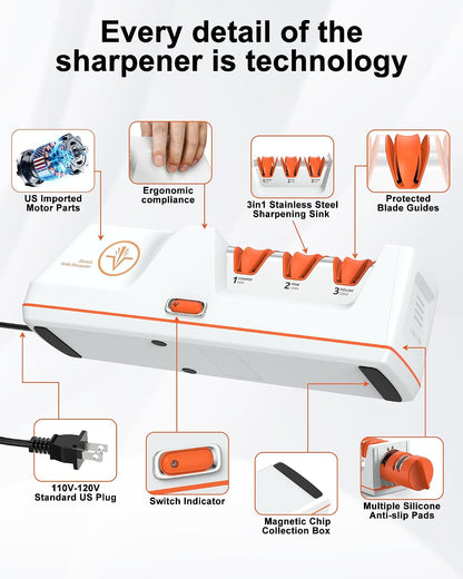 VIDOME Professional 3-Stage Electric Knife Sharpener