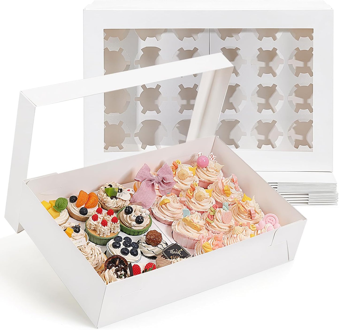 TOMNK 6 Count White Cupcake Boxes with Window - 36 Total Capacity Cupcake Carrier Sets for Birthday Holiday Party Bakery Supplies