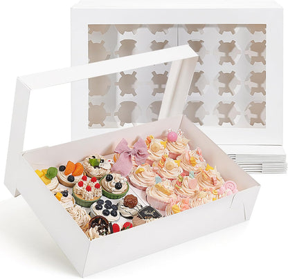 TOMNK 6 Count White Cupcake Boxes with Window - 36 Total Capacity Cupcake Carrier Sets for Birthday Holiday Party Bakery Supplies