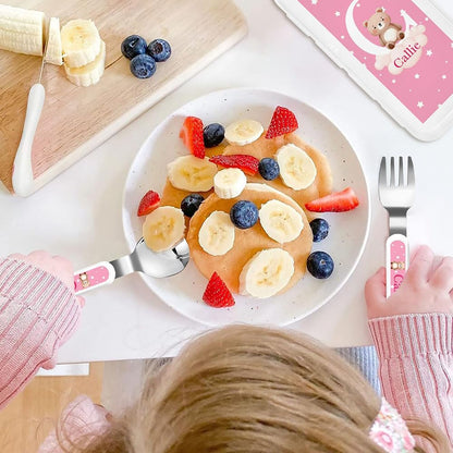 Personalized Stainless Steel Kids Utensils Set Custom Name on Kids Forks Knife and Spoons for 3 Pcs Kid Cutlery Set with Case (Truck)