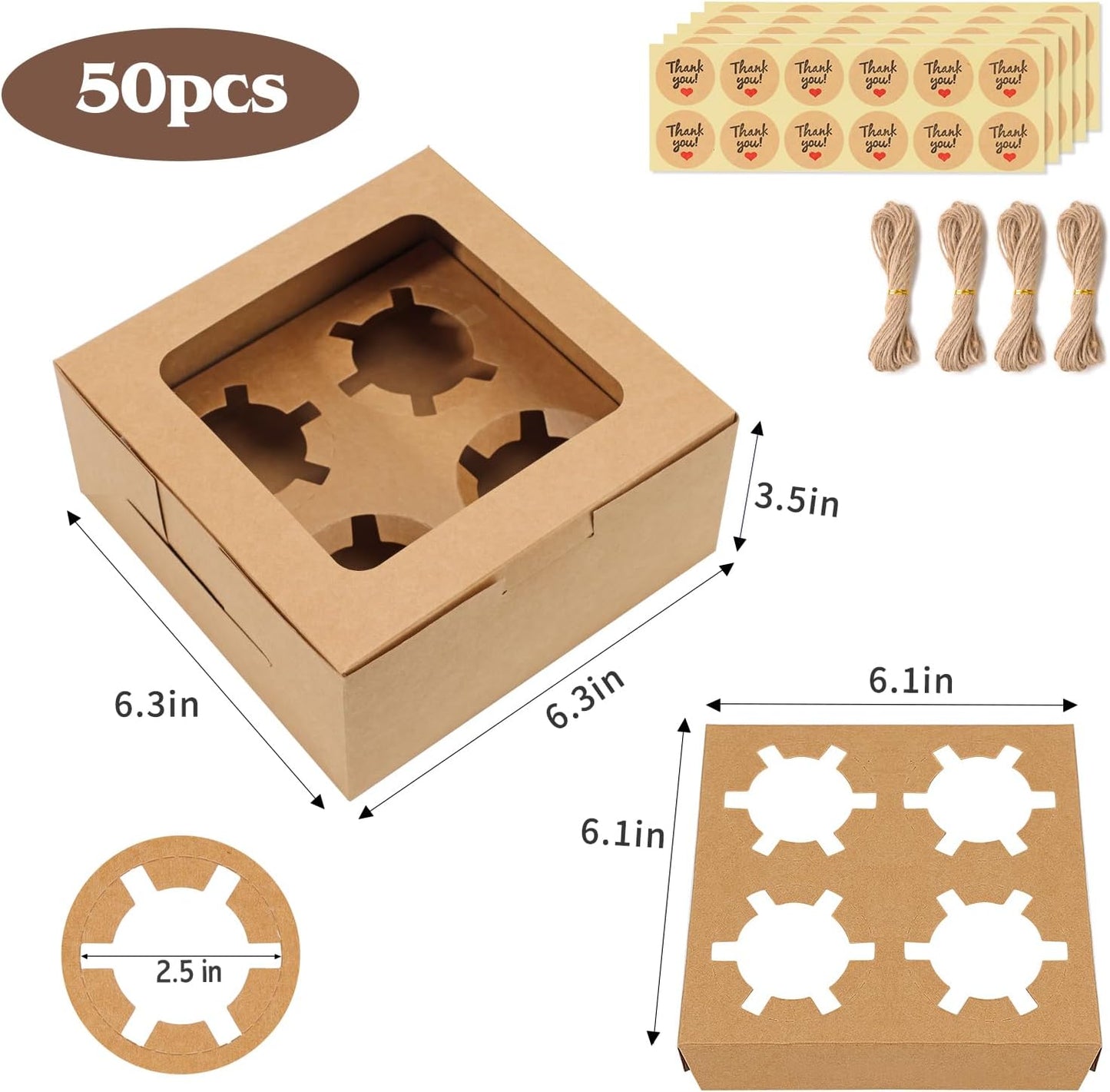 TOMNK 6 Count White Cupcake Boxes with Window - 36 Total Capacity Cupcake Carrier Sets for Birthday Holiday Party Bakery Supplies