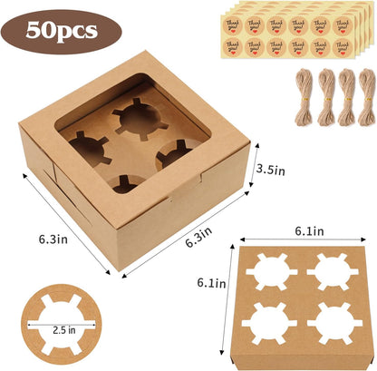 TOMNK 6 Count White Cupcake Boxes with Window - 36 Total Capacity Cupcake Carrier Sets for Birthday Holiday Party Bakery Supplies