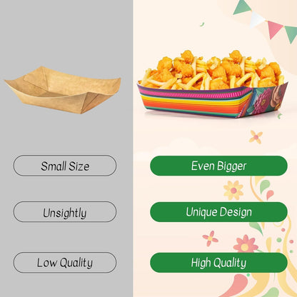 Mexican Taco Nights Food Trays - 60Pcs Mexican Flowers Wavy Edge Unassembled Tray Nacho Snack Candy Holder Disposable Paper Plate Holiday Birthday Carnival Party Supplies Food Container