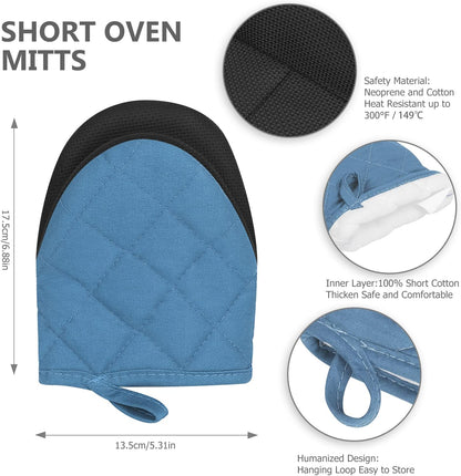 1 Pair Short Oven Mitts - Silicone Kitchen Oven Gloves High Heat Resistant 500℉, Mini Oven Mits with Non-Slip Grip Surfaces and Hanging Loop for BBQ, Baking, Cooking and Grilling (Black)