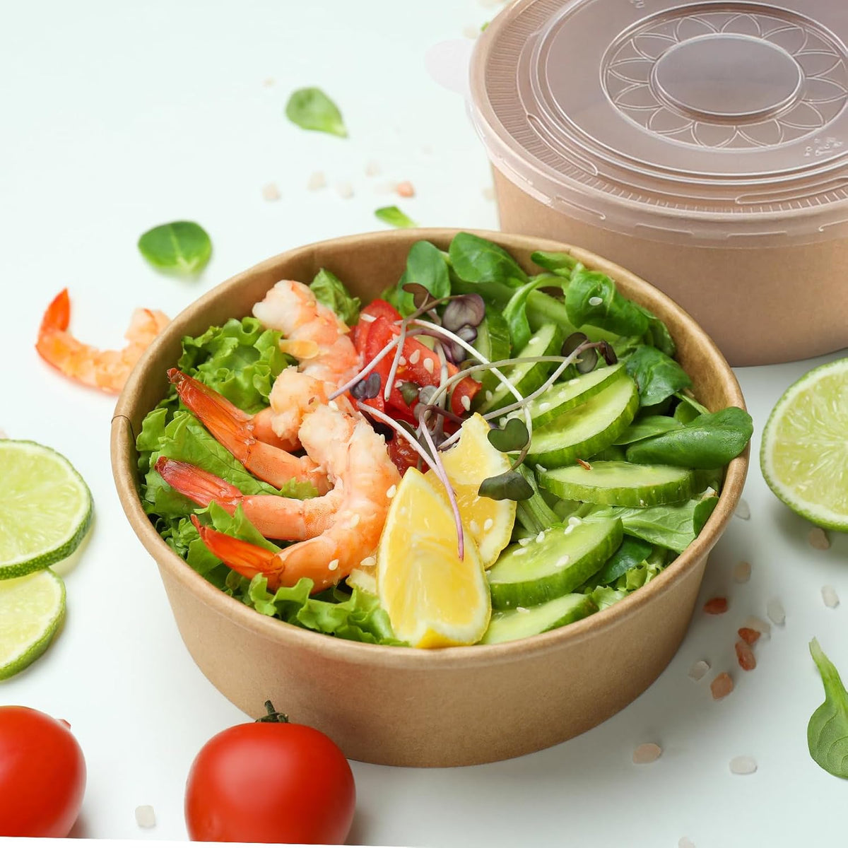 50 Sets 25oz Disposable Kraft Paper Bowls with Lids, Rectangle