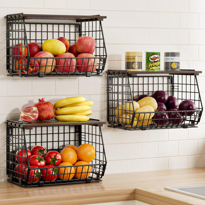 Wire Fruit Basket for Kitchen Storage: Hanging and Counter Basket for Vegetable Produce - Potato and Onion Storage for Pantry 3 Pack