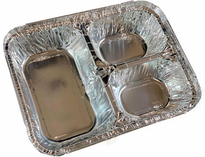 DCS Deals Disposable Aluminum Dinner Tray with Paper Lids – 3 Compartment Foil Pan – Perfect for On the Go Lunches, Leftovers, TV Plate or Takeout Convenient Airline Food Tray (25)