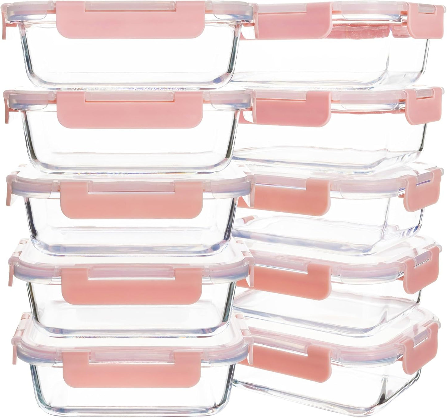 10 Pack 22 oz Glass Meal Prep Containers, Food Storage Containers with Lids, Airtight Leakproof Lunch Containers for Kitchen, Freezer, Microwave, Dishwasher Safe (Grey)