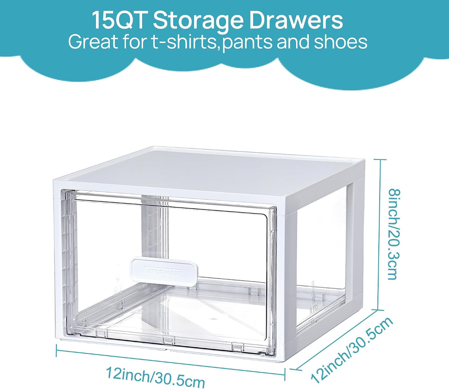 Vtopmart 2 Pack Clear Stackable Storage Drawers 15QT, Easily Assemble Closet Organizers,Plastic Storage Bins for Bathroom,Cabinet,Kitchen Pantry,Under Sink Organization(Medium)