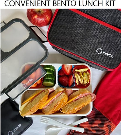 kinsho Lunch Box for Kids Boys Girls - Bento Box Set with Insulated Bag and Ice Pack, 6 Compartment Leak Proof Food Container, BPA-Free, Microwave Safe, Ideal for School & Work, Teal