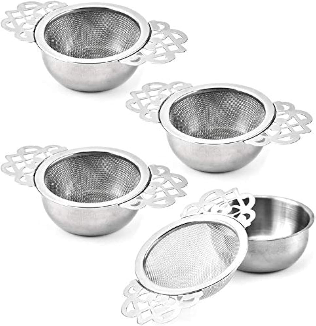 4 Set Tea Strainers with Drip Bowls Loose Leaf Tea Strainers