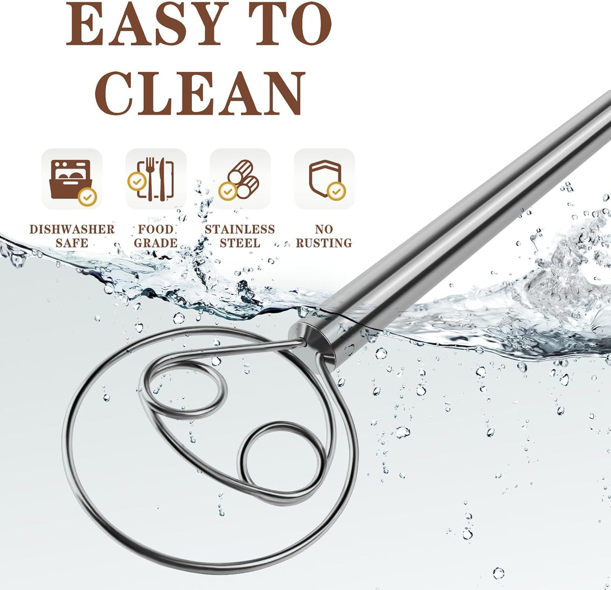 TEEVEA Danish Dough Whisk, Stainless Steel for Sourdough Bread