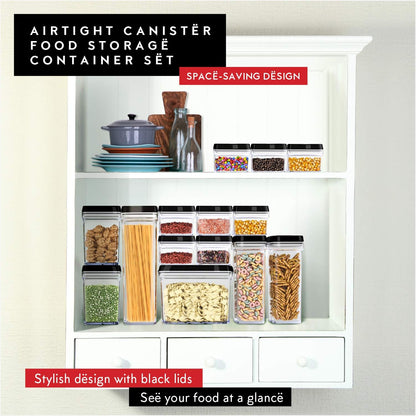 DWËLLZA KITCHEN Large Airtight Food Storage Containers - Clear Plastic Bulk Food Pantry & Kitchen Storage Containers for Flour, Sugar and Baking Supplies 4 Pcs. BPA-Free, Keeps Fresh & Dry (Black)