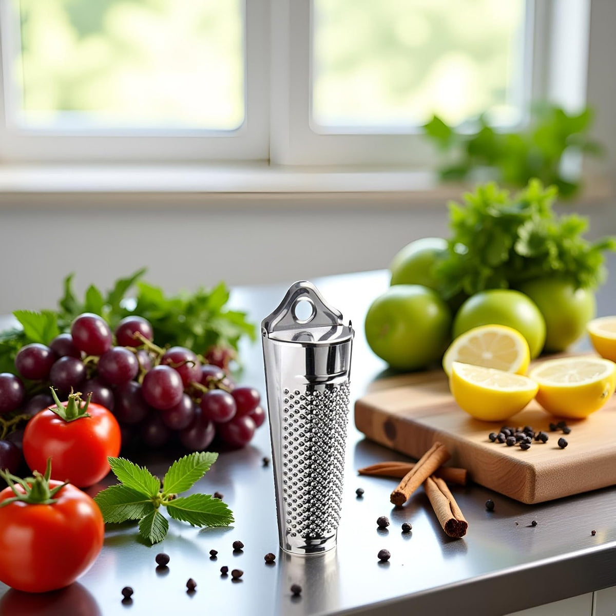 Nutmeg Grater, Stainless Steel Ginger Garlic Hand Held Nutmeg Grinder with Container Planer Lemon Zester Tool for Kitchen Cheese Citrus Fruits Garlic Nut