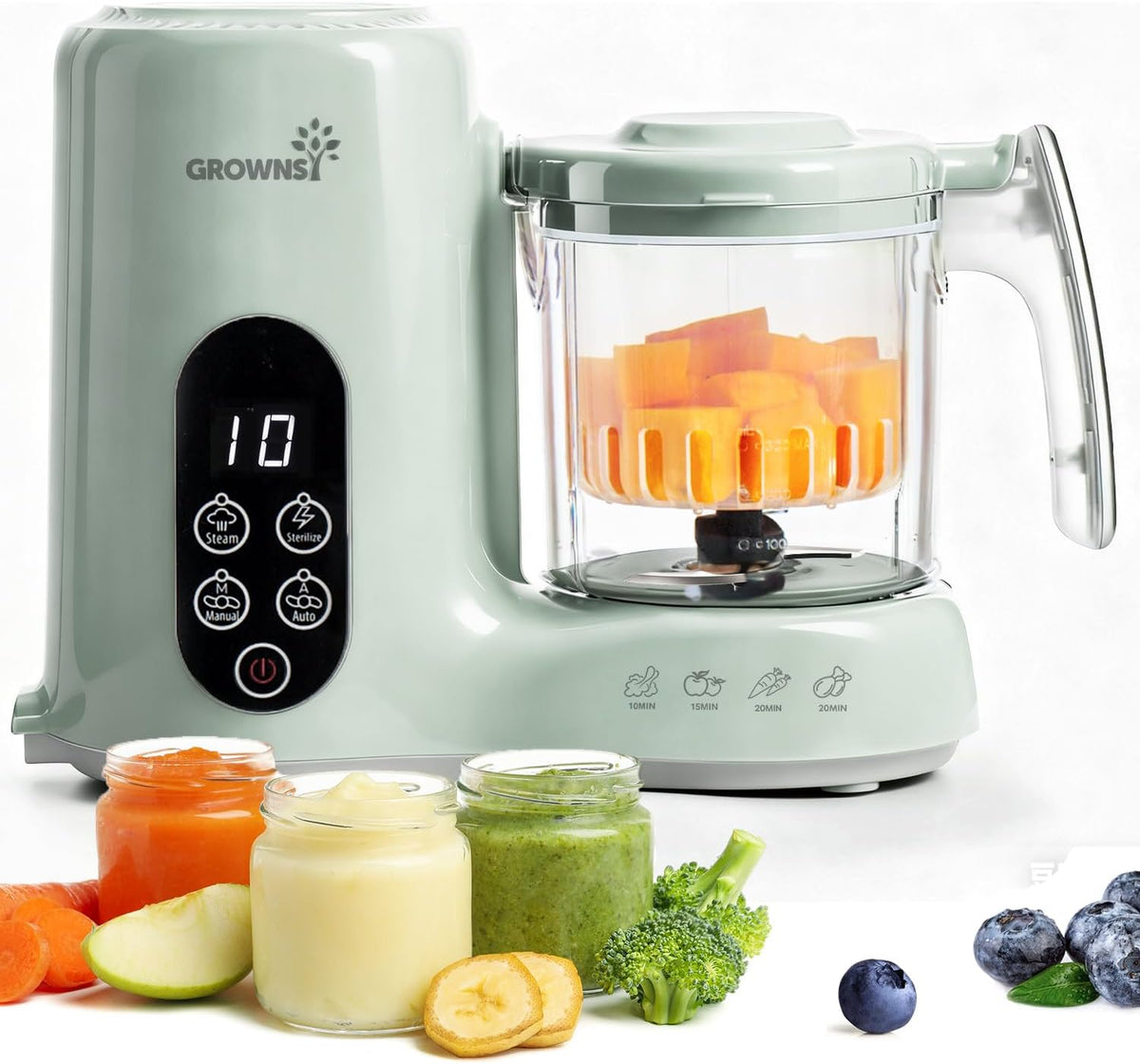 Grownsy Baby Food Maker, Steamer & Blender Baby Food Processor, White