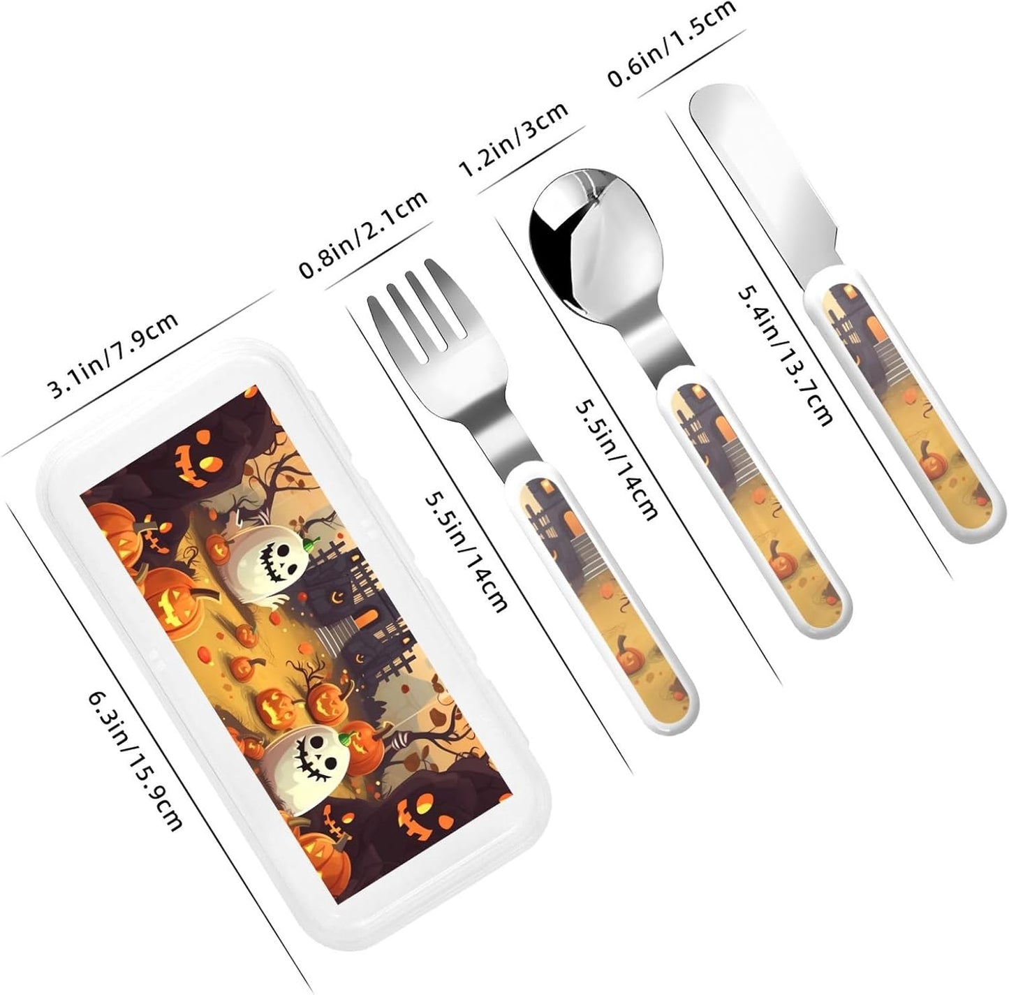 3-Piece Kids Silverware Set, Stainless Steel Reusable Children Safe Knife Spoon Fork Set With Storage Case Halloween Holiday Children Flatware Set For Kids Lunch Box