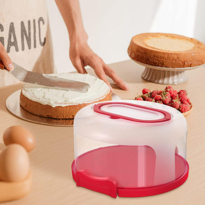 Top Shelf Elements Round Cake Carrier Two Sided Cake Holder Serves as Five Section Serving Tray, Portable Cake Stand Fits 10 inch Cake, Cake Box Comes With Handle, Cake Container Holds Pies (White)