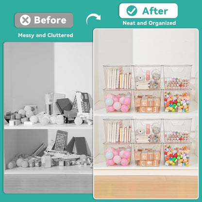 6 Pack Small Clear Storage Bins with Lids, Acrylic Arts and Craft Storage Containers, Stackable Clear Plastic Craft Storage Bins with Handles for Pantry Organizers and Storage, Kitchen, Fridge, Office