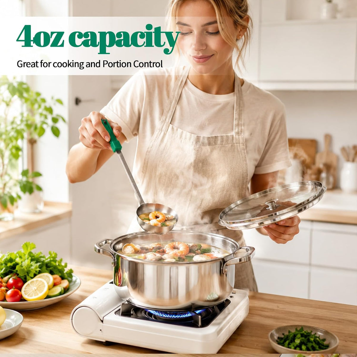 2PCS Portion Control Serving Spoons Set, Restaurant Measuring Serving Ladle Utensils, Portion Scoops for Food, Portions Control Slotted and Unslotted Scoops for Measuring Servings Ladle Utensils