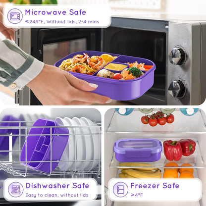 Lunch Box Kid Adult Bento Box, 4-Compartment Food Lunch Containers with Fork & Spoon, BPA Free, Leak-Proof Bento-Style Lunch Box for Work School, Microwave & Dishwasher Safe (Candy)