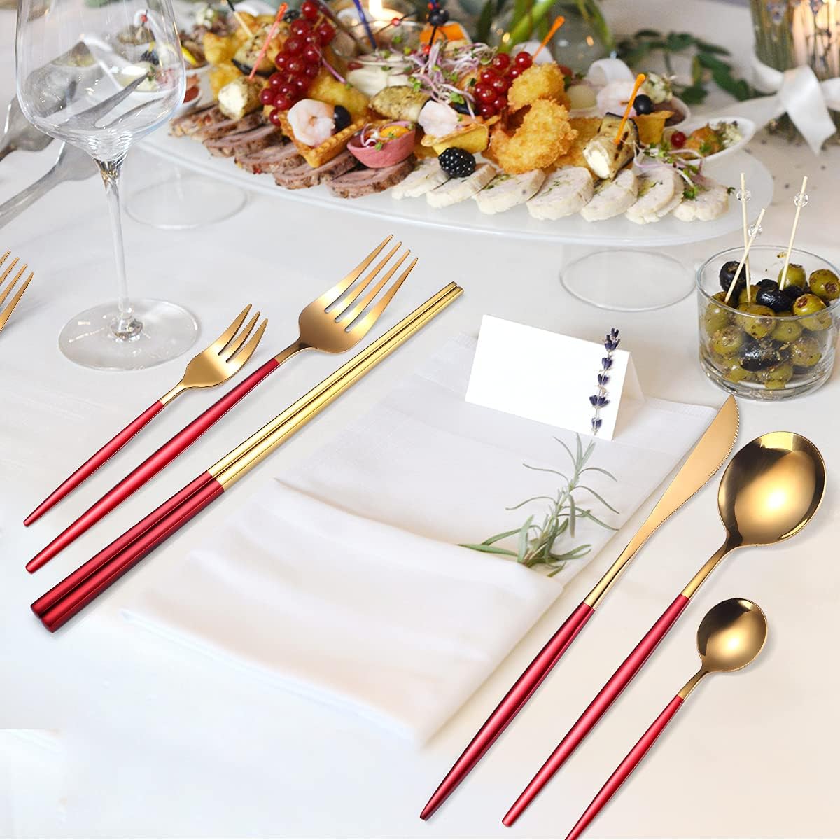 AARAINBOW 8 Pieces Stainless Steel Flatware Set Portable Reusable Cutlery Set Travel Utensils Set Including Chopsticks Knife Fork Spoon Straws Cleaning Brush Dishwasher Safe (Pink Golden)