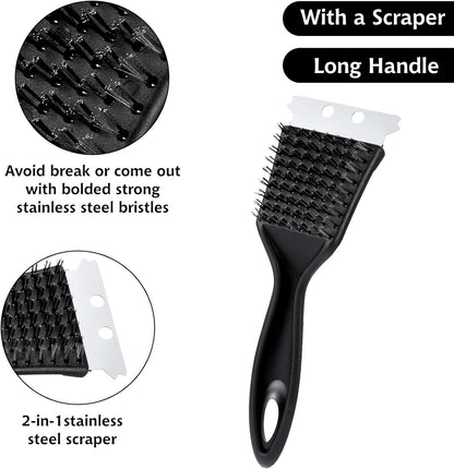 9 Pieces Grill Brush and Scraper Stainless Steel Wire Grill Brush Extra Strong BBQ Cleaner Accessories Heavy Duty Barbecue Grill Cleaning Brush Cleaner (8 Inch)