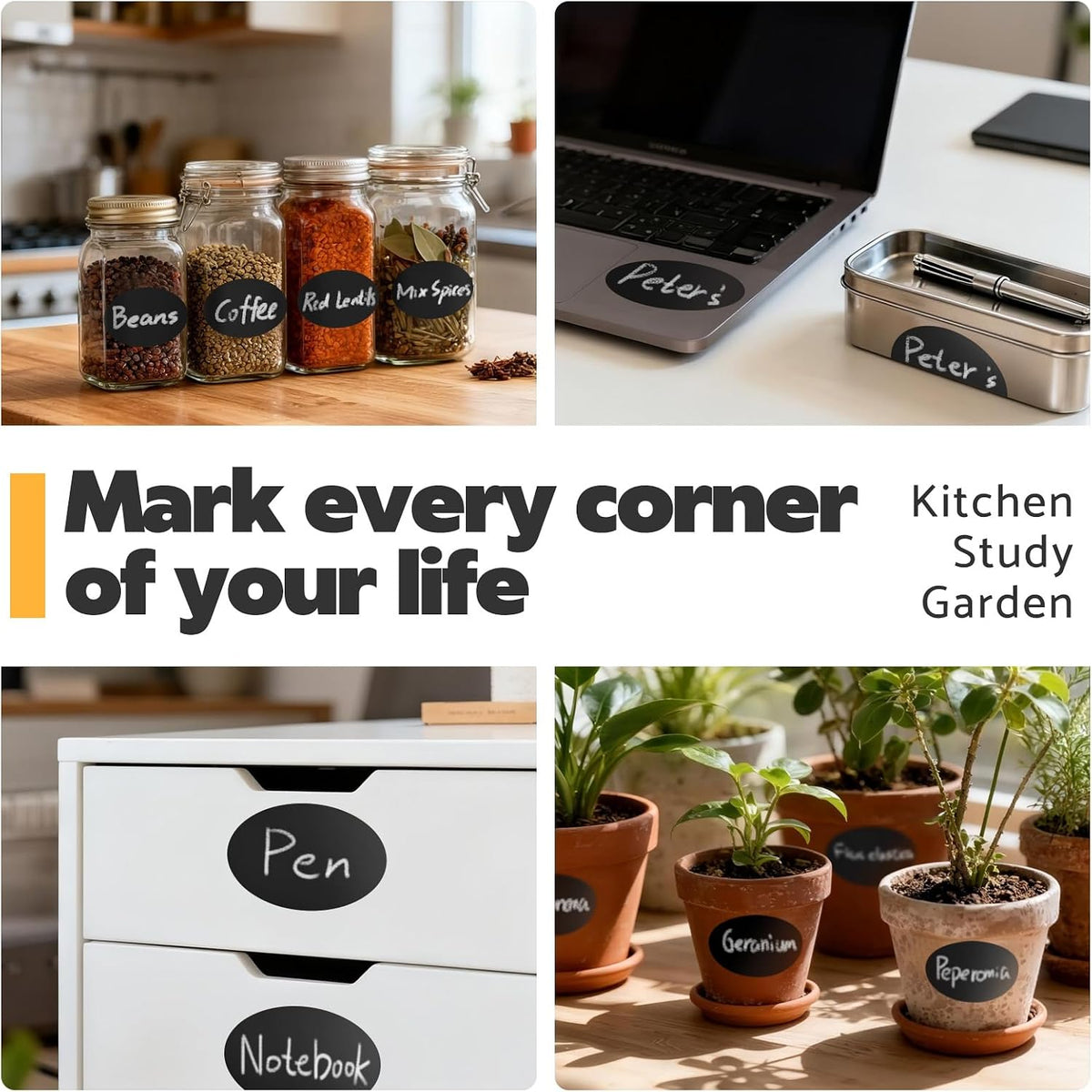 JIEHENG 180Pcs Chalkboard Labels for Jars,Removable Stickers with 1 Liquid Chalk Markers(Black, Wavy)