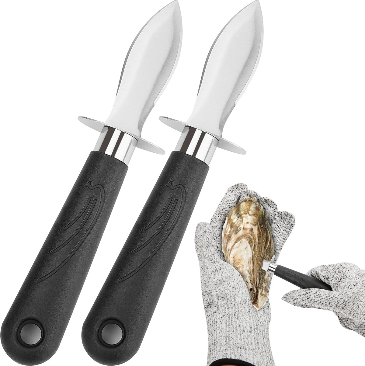 Oyster Shucker Set - 2 Oysters Shucking Knives and Cut Resistant Gloves- Seafood Opener Kit Tools for Oysters, Clam, Shellfish, Crab, Kitchen Tools, Premium Kitchen Knife Tools Gift