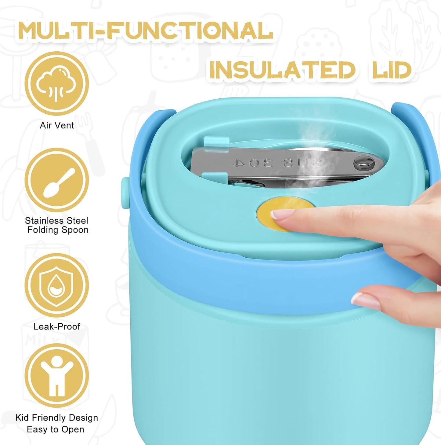 2 - in - 1 Soup Thermo for Hot Food 14oz with Snack Box Container Leak Proof Insulated Lunch Container Kids and Adults Stainless Steel Double Wall Vacuum Wide-mouth Thermal with Spoon and Handle