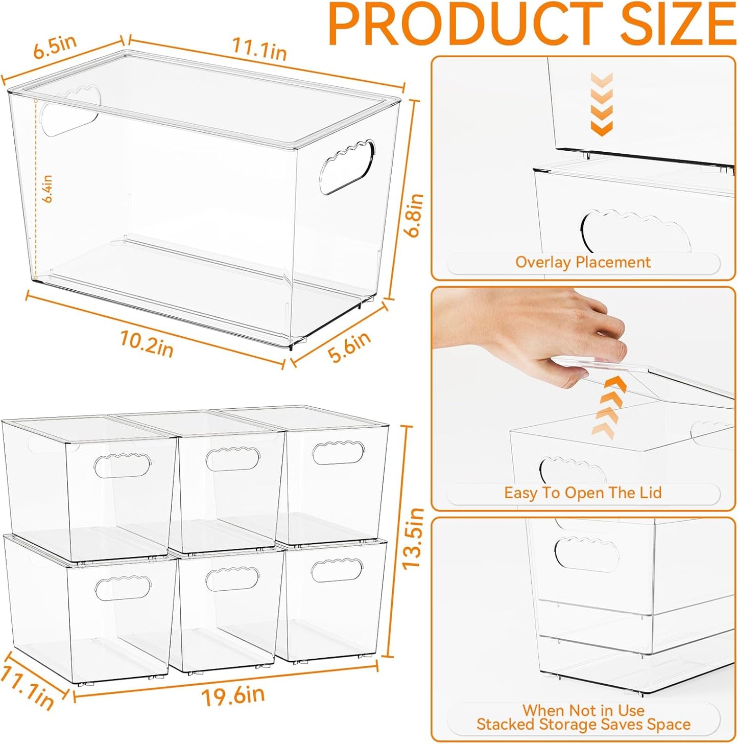 Yieach 4 Pack Large Stackable Clear Storage Bins with Lids,BPA FREE Pantry Organizers and Storage with Handle,Plastic Containers Organization and Storage for Kitchen,Refrigerator,Closet Organization