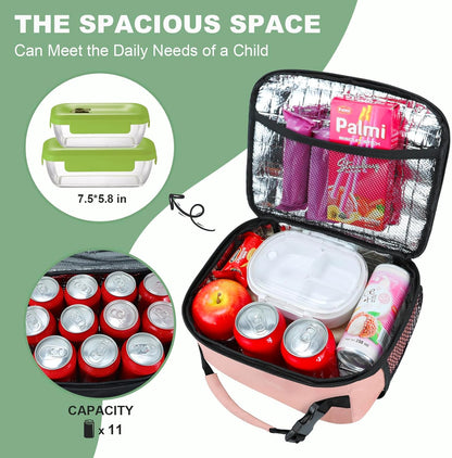 Kids Lunch Box for Boys Girls Lunch Bag Insulated Durable Lunchbox Children Lunch Tote Bag for School Black