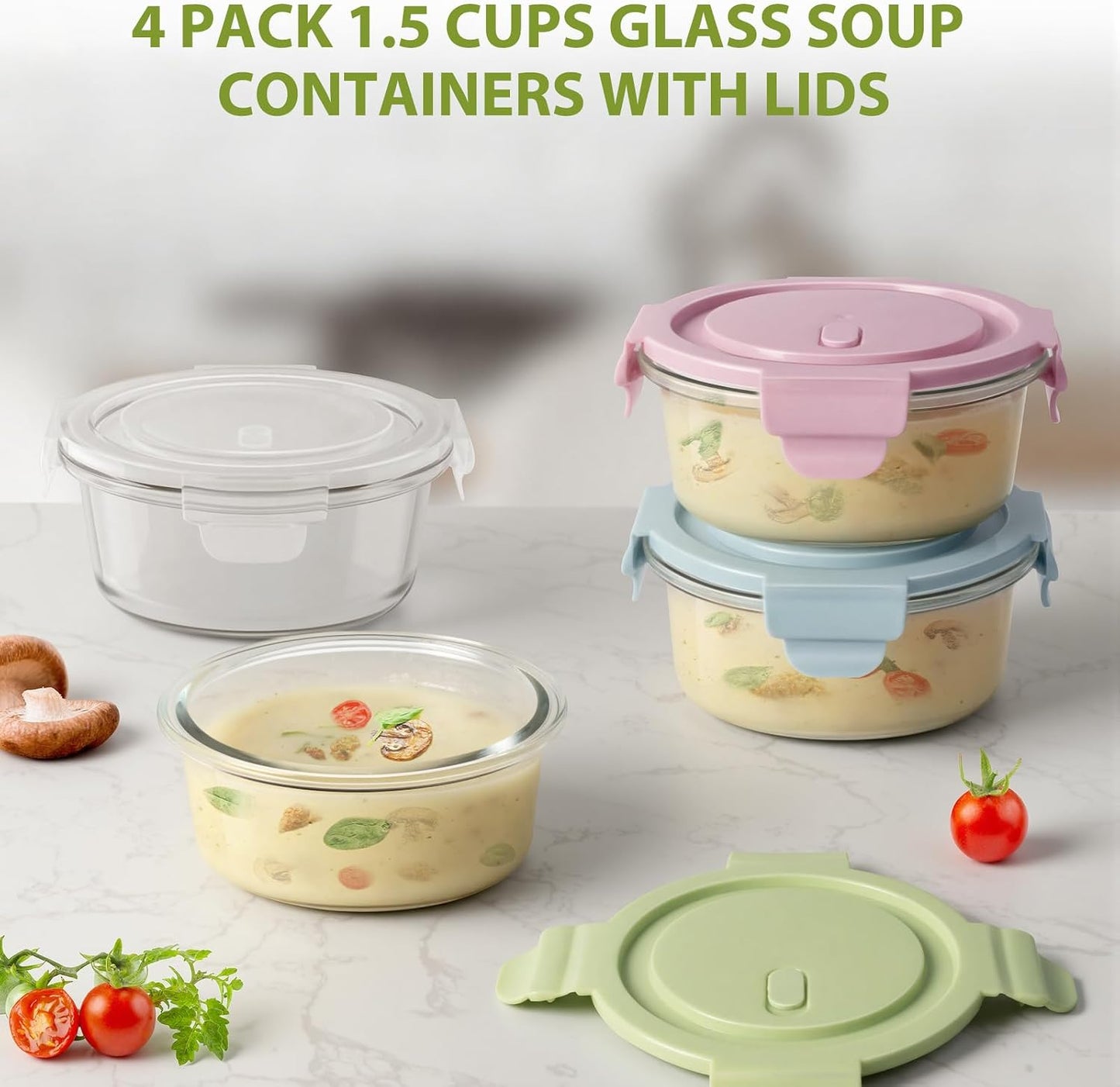 Freshmage 23oz Glass Meal Prep Containers with Lids, Airtight 3-Cup Glass Storage Containers Set, Heat-Resistant BPA-Free for Soup, Leftover, Microwave, Dishwasher, and Freezer Safe (6 Packs)