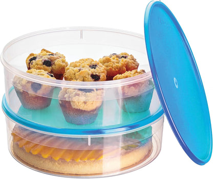 2 Pack Pie Carrier Cake Storage Container with Lid | 10.5" Large Round Plastic Cupcake Cheesecake Muffin Flan Cookie Tortilla Holder Storage Containers Airtight | Pie Keeper Transport Container