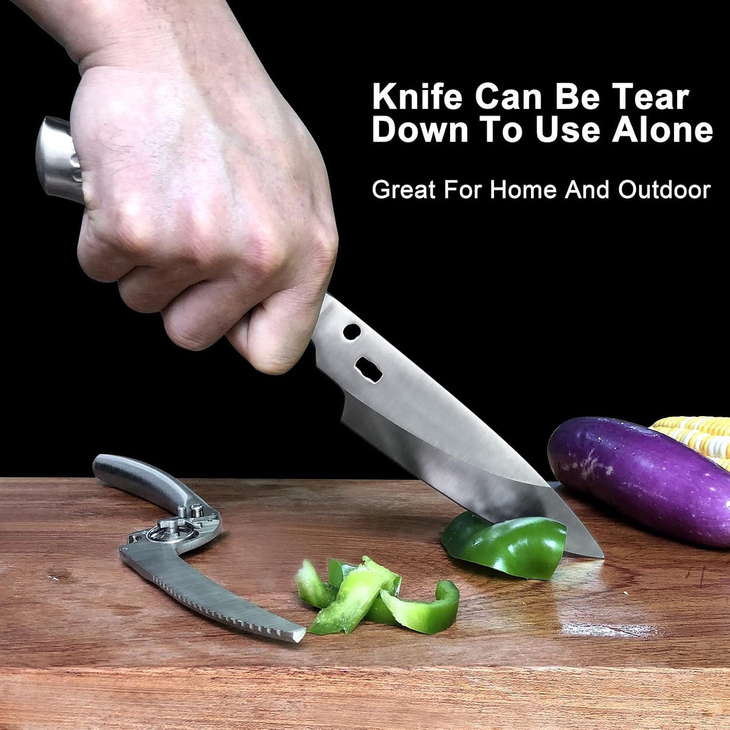 SGNEKOO All Stainless Steel Kitchen Scissors, Heavy Duty Stainless Steel All Purpose Kitchen Shears, Removable Utility Scissors for Food, Meat, Herbs, Poultry（Silver）