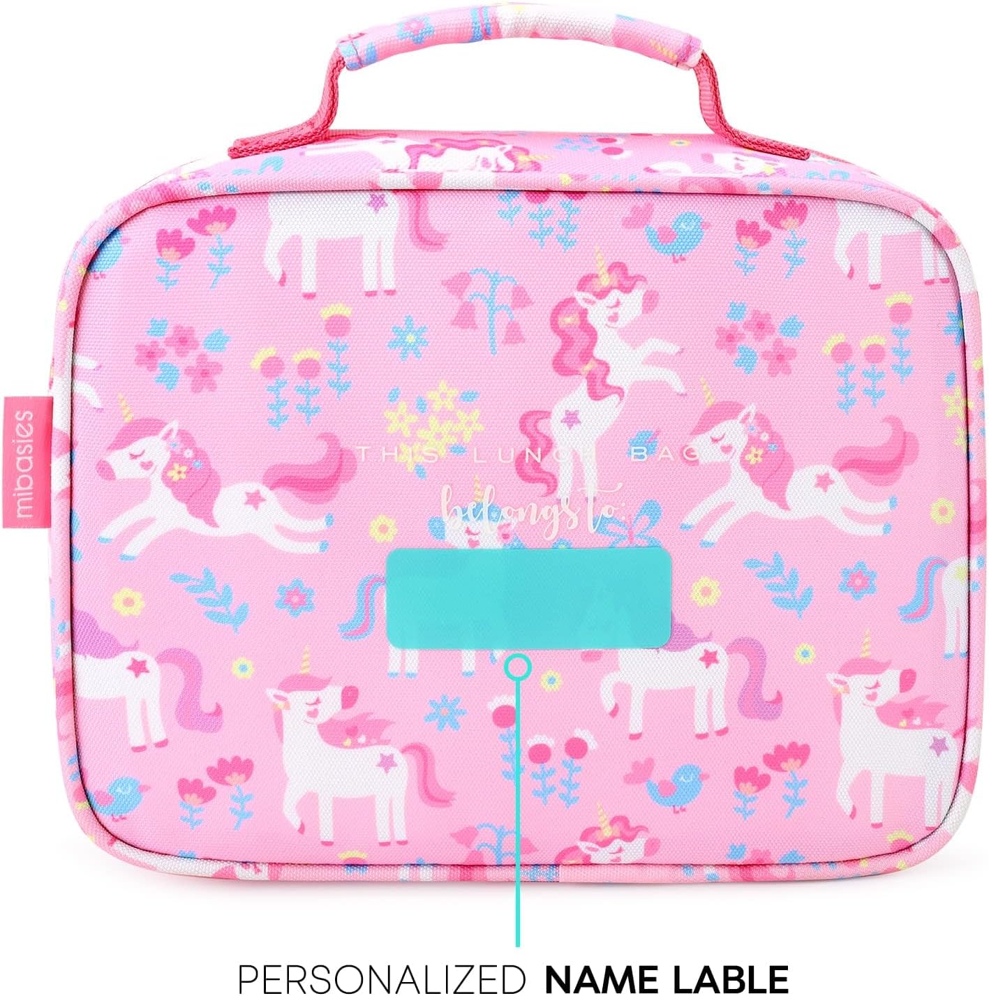 mibasies Kids Lunch Box for Girls Toddler, Insulated and Reusable Lunch Bag for School, Pink Rainbow