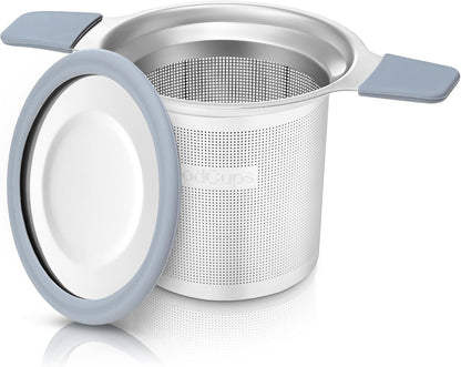 Stainless Steel Tea Infuser for Loose Leaf Tea – Extra Fine Mesh Strainer with Heat Proof Double Handles & Lid, Reusable Filter Fits Mugs, Cups & Teapots, Black