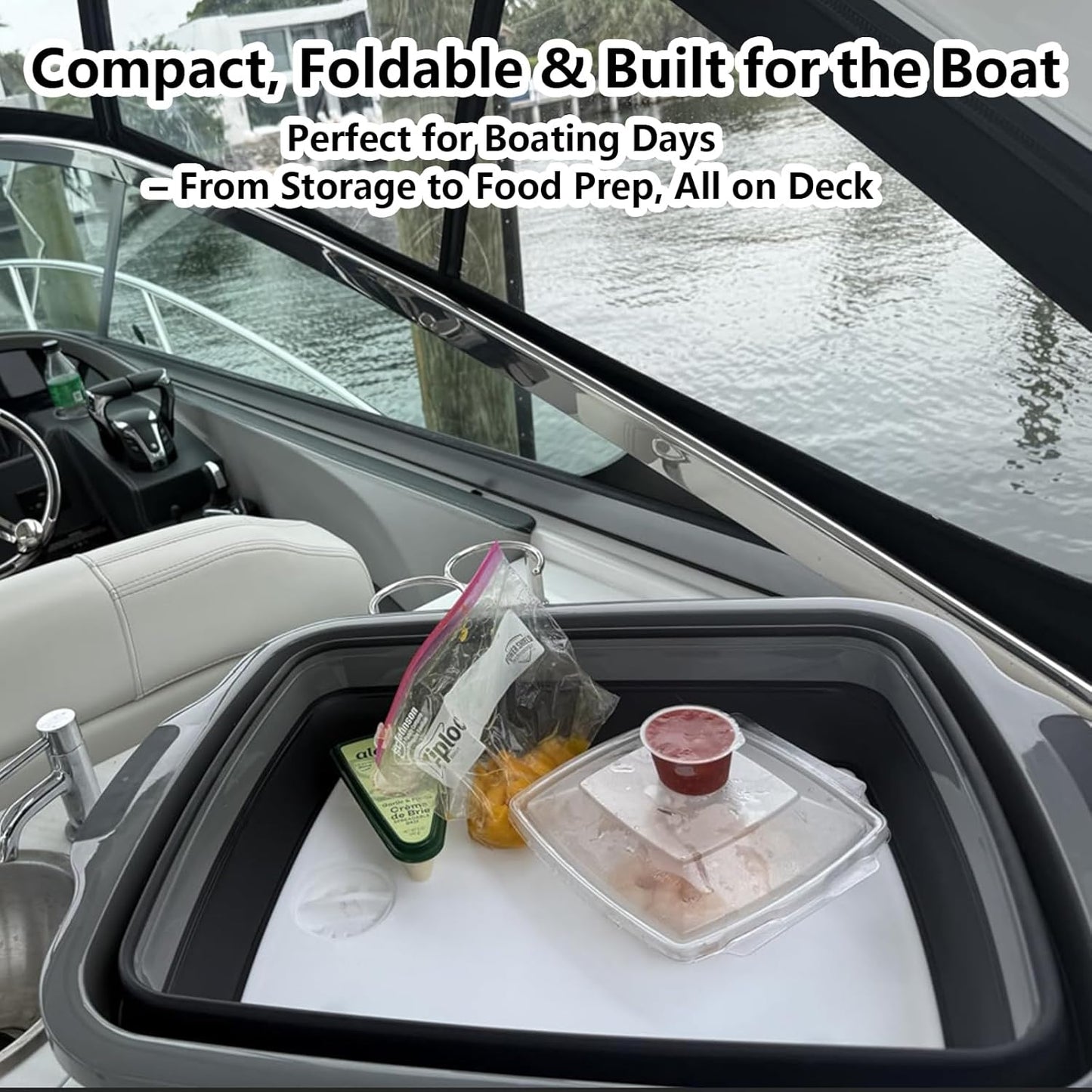 Collapsible BBQ Prep Tub with Cutting Board & Lid - XXL 7.95 Gal / 66 lb - Reusable Grilling Accessories - BPA-Free, Hand Wash (Drain Hole) - Outdoor, Boating, Hunting - Gift for Men