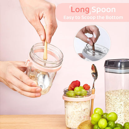 HomArtist 16oz Overnight Oats Containers with Lids and Spoons, 4 Pack Wide Mouth Mason Jars with Airtight Lids, Overnight Oats Jars for Salad, Chia Seed, Cereal, Yogurt