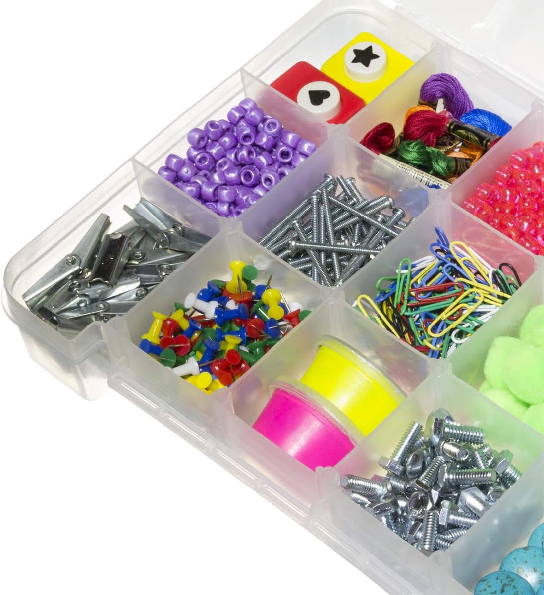 Akro-Mils 05705 Plastic Portable Parts Storage Case for Hardware and Crafts with Hinged Lid and 4 Adjustable Dividers, (8-3/8-Inch x 5-Inch x 1-5/8-Inch), Small, Clear