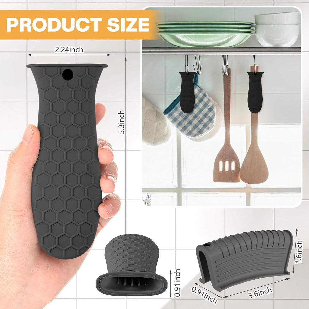 Patelai 8Pcs Silicone Cast Iron Handle Cover,Black