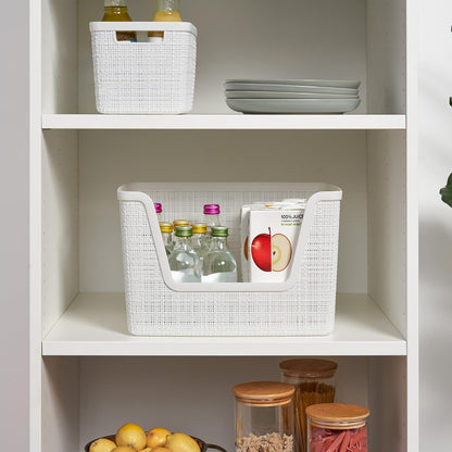 Curver Set of 4 Large 18L Easy Access Jute Decorative Plastic Organization and Storage Baskets - Perfect Bins for Home Office, Closet Shelves, Kitchen Pantry and All Bedroom Essentials, Black
