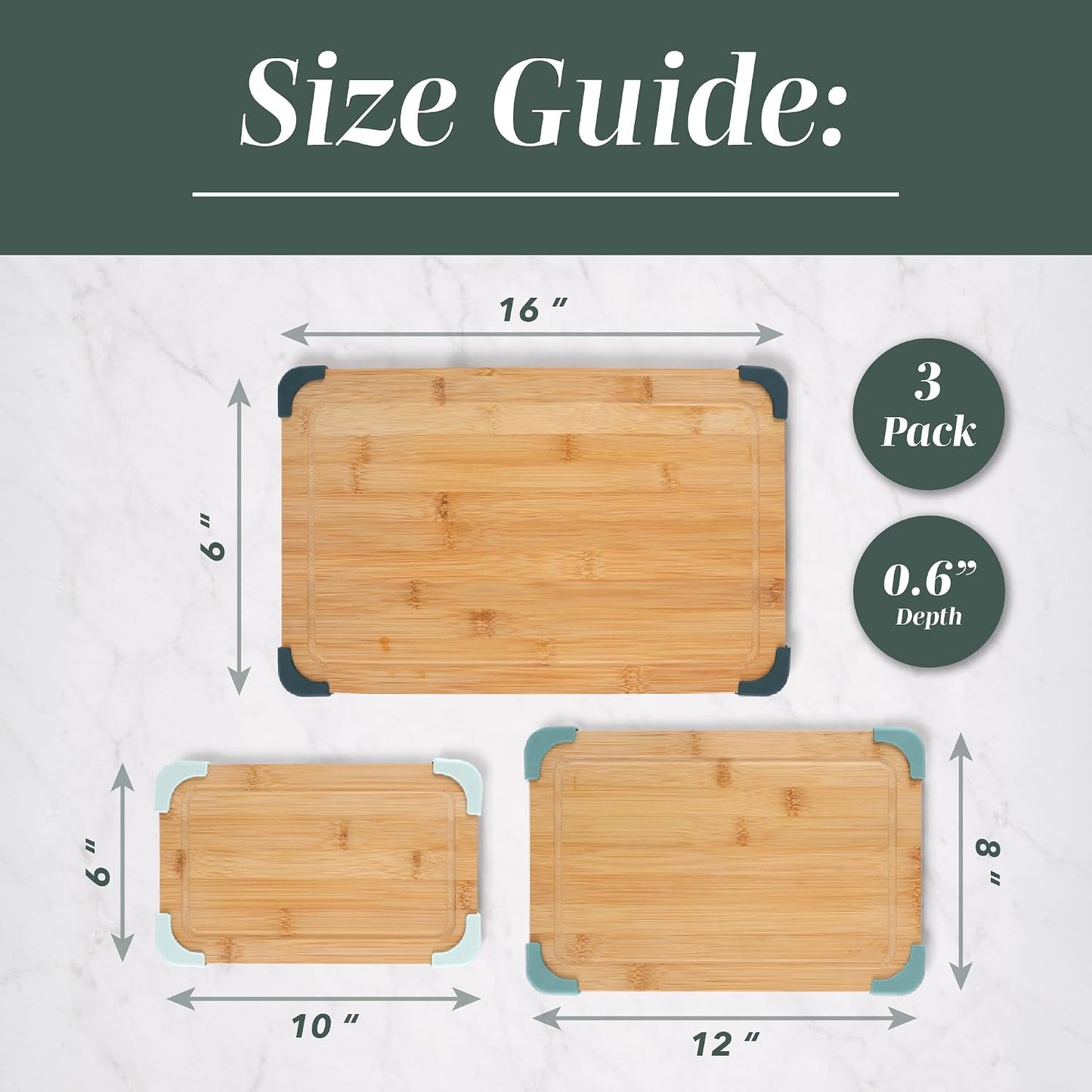 COOK WITH COLOR Non-Slip Cutting Board Set – Kitchen Essentials with Easy Grip Handle for Meat, Veggies, and Fruits, 3 Cutting Boards, Bamboo Non-Slip Grey