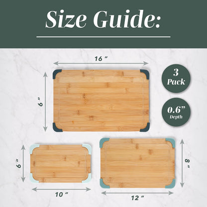 COOK WITH COLOR Non-Slip Cutting Board Set – Kitchen Essentials with Easy Grip Handle for Meat, Veggies, and Fruits, 3 Cutting Boards, Bamboo Non-Slip Grey