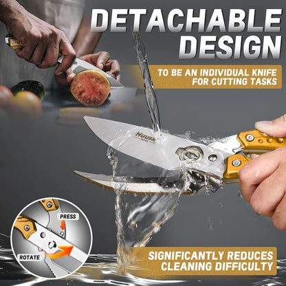 Huusk Kitchen Scissors All Purpose Poultry Shears Heavy Duty Ultral Sharp Detachable Kitchen Shears for Chicken Bone Turkey Silvery Stainless Steel Cooking Shear Thanksgiving